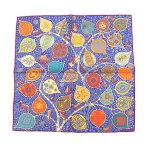 Hermes Carre 45 L'Arbre de Vie Silk Scarf Blue